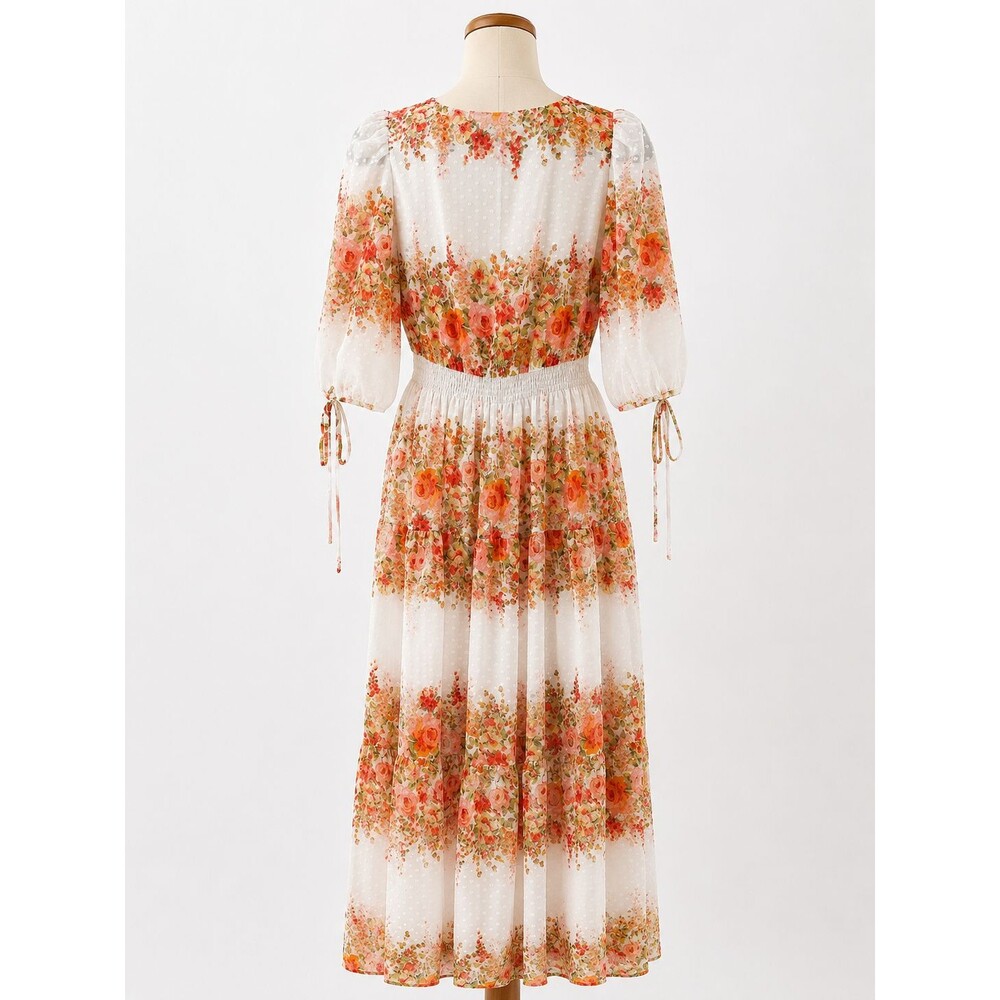 Women's Taylor Floral Striped Swiss-Dot Chiffon Cottagecore Maxi Dress Size 6 - Picture 8 of 8